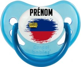 Drapeau effet pinceau Liechtenstein avec prénom Sucette Physiologique Bleue phosphorescente