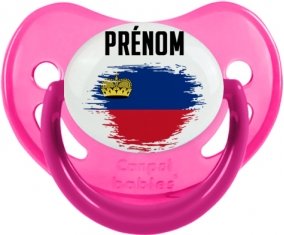 Drapeau effet pinceau Liechtenstein avec prénom Sucette Physiologique Rose phosphorescente