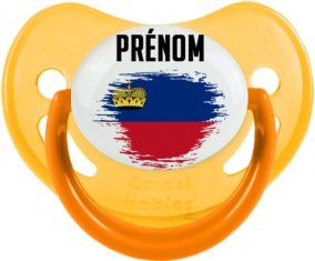 Drapeau effet pinceau Liechtenstein avec prénom Sucette Physiologique Jaune phosphorescente