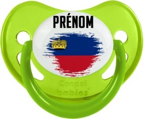 Drapeau effet pinceau Liechtenstein avec prénom Sucette Physiologique Vert phosphorescente