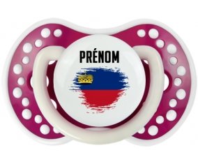 Drapeau effet pinceau Liechtenstein avec prénom Sucette LOVI Dynamic Fuchsia phosphorescente