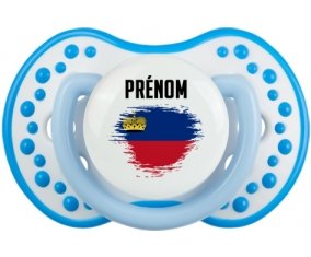 Drapeau effet pinceau Liechtenstein avec prénom Sucette LOVI Dynamic Blanc-bleu phosphorescente