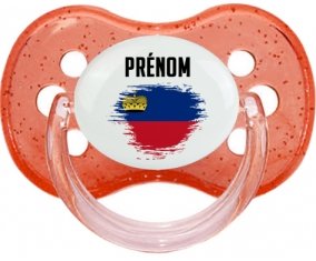 Drapeau effet pinceau Liechtenstein avec prénom Sucette Cerise Rouge à paillette