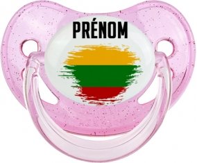 Drapeau effet pinceau Lituanie avec prénom Sucette Physiologique Rose à paillette