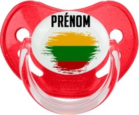 Drapeau effet pinceau Lituanie avec prénom Sucette Physiologique Rouge à paillette