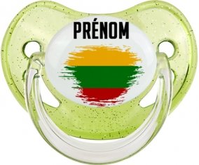 Drapeau effet pinceau Lituanie avec prénom Sucette Physiologique Vert à paillette