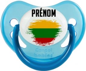 Drapeau effet pinceau Lituanie avec prénom Sucette Physiologique Bleue phosphorescente