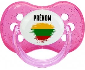 Drapeau effet pinceau Lituanie avec prénom Tétine Cerise Rose à paillette