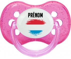 Drapeau effet pinceau Luxembourg avec prénom Sucete Cerise Rose à paillette