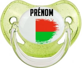 Drapeau effet pinceau Madagascar avec prénom Sucete Physiologique Vert à paillette