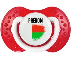 Drapeau effet pinceau Madagascar avec prénom Tétine LOVI Dynamic Blanc-rouge classique