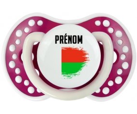 Drapeau effet pinceau Madagascar avec prénom Tétine LOVI Dynamic Fuchsia phosphorescente