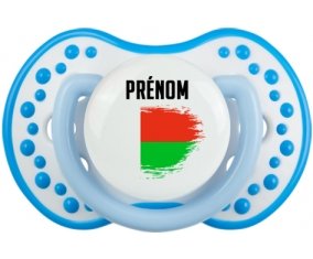 Drapeau effet pinceau Madagascar avec prénom Tétine LOVI Dynamic Blanc-bleu phosphorescente