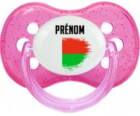 Drapeau effet pinceau Madagascar avec prénom Sucette Cerise Rose à paillette