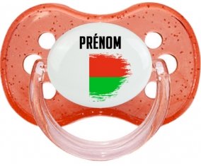 Drapeau effet pinceau Madagascar avec prénom Sucette Cerise Rouge à paillette