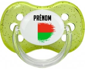 Drapeau effet pinceau Madagascar avec prénom Sucette Cerise Vert à paillette