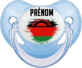 Drapeau effet pinceau Malawi avec prénom Sucette Physiologique Bleue à paillette