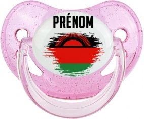 Drapeau effet pinceau Malawi avec prénom Sucette Physiologique Rose à paillette