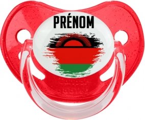 Drapeau effet pinceau Malawi avec prénom Sucette Physiologique Rouge à paillette
