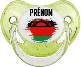 Drapeau effet pinceau Malawi avec prénom Sucette Physiologique Vert à paillette