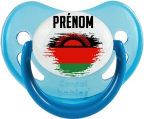 Drapeau effet pinceau Malawi avec prénom Sucette Physiologique Bleue phosphorescente