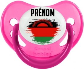 Drapeau effet pinceau Malawi avec prénom Sucette Physiologique Rose phosphorescente