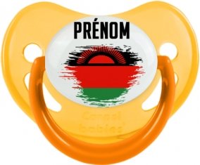 Drapeau effet pinceau Malawi avec prénom Sucette Physiologique Jaune phosphorescente