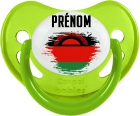 Drapeau effet pinceau Malawi avec prénom Sucette Physiologique Vert phosphorescente