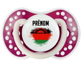 Drapeau effet pinceau Malawi avec prénom Sucette LOVI Dynamic Fuchsia phosphorescente