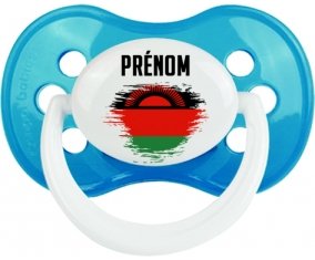 Drapeau effet pinceau Malawi avec prénom Tétine Anatomique Cyan classique