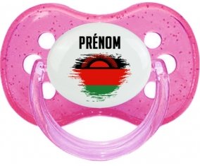Drapeau effet pinceau Malawi avec prénom Sucette Cerise Rose à paillette