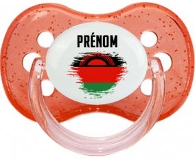 Drapeau effet pinceau Malawi avec prénom Sucette Cerise Rouge à paillette