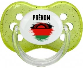 Drapeau effet pinceau Malawi avec prénom Sucette Cerise Vert à paillette