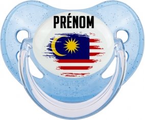 Drapeau effet pinceau Malaisie avec prénom Sucette Physiologique Bleue à paillette