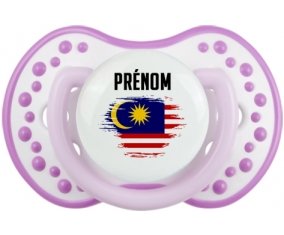 Drapeau effet pinceau Malaisie avec prénom Sucette LOVI Dynamic Blanc-mauve classique