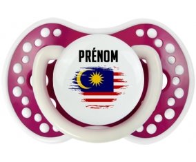 Drapeau effet pinceau Malaisie avec prénom Sucette LOVI Dynamic Fuchsia phosphorescente