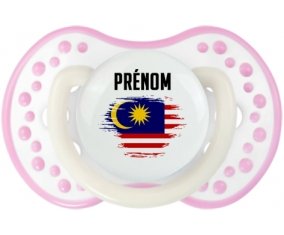 Drapeau effet pinceau Malaisie avec prénom Sucette LOVI Dynamic Blanc-rose phosphorescente