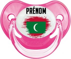 Drapeau effet pinceau Maldives avec prénom Tétine Physiologique Rose classique