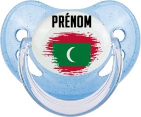 Drapeau effet pinceau Maldives avec prénom Tétine Physiologique Bleue à paillette