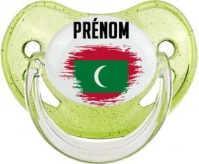 Drapeau effet pinceau Maldives avec prénom Tétine Physiologique Vert à paillette