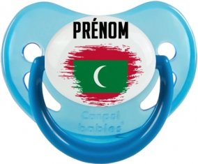 Drapeau effet pinceau Maldives avec prénom Tétine Physiologique Bleue phosphorescente