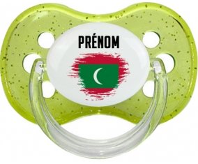 Drapeau effet pinceau Maldives avec prénom Sucete Cerise Vert à paillette