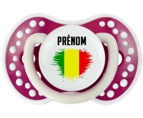 Drapeau effet pinceau Mali avec prénom Tétine LOVI Dynamic Fuchsia phosphorescente