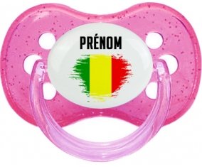 Drapeau effet pinceau Mali avec prénom Sucette Cerise Rose à paillette