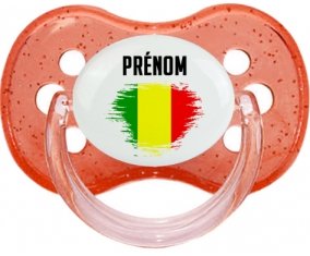 Drapeau effet pinceau Mali avec prénom Sucette Cerise Rouge à paillette