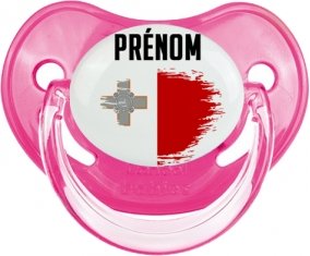 Drapeau effet pinceau Malte avec prénom Sucette Physiologique Rose classique