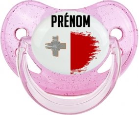 Drapeau effet pinceau Malte avec prénom Sucette Physiologique Rose à paillette
