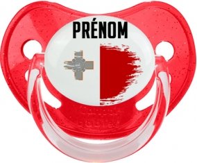 Drapeau effet pinceau Malte avec prénom Sucette Physiologique Rouge à paillette