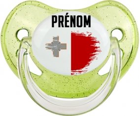 Drapeau effet pinceau Malte avec prénom Sucette Physiologique Vert à paillette