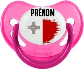 Drapeau effet pinceau Malte avec prénom Sucette Physiologique Rose phosphorescente